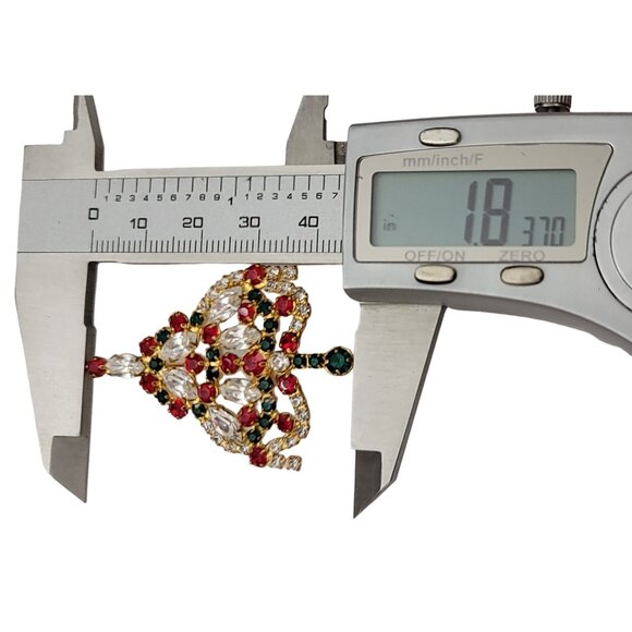 Gold Tone Red Green Clear Prong Set Rhinestone Christmas Tree Brooch Pin K582 - Picture 5 of 7